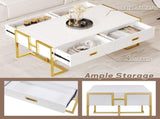 Modern White Rectangular Coffee Table with 4 Drawers and Gold Base in 47.3" N735P305626K
