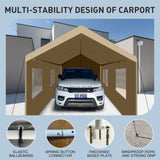Carport, 1020 Heavy Duty Portable Carport Garage Tent for Outdoor Storage Shelter khaki W1350P176015