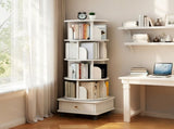 5 Tier Rotating Bookshelf, 360&deg Display Round Spinning Bookshelf with Wheels and Drawer, 05327694