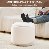 Storage Ottoman Foot Rest Round Footstool Teddy Velvet Footrest Vanity Stool White 63267981