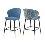 ZUN Counter Height Bar Stools Set of 2, Jacquard Upholstered Bar Chairs, Metal Footrest and Frame for N762P199308C