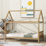 Twin House Bed with Headboard and Footboard, Twin Rubber Wood Bed with House Frame,White OAK W504P225961