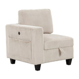 Modern Living Room Furniture 1pc Beige Chair with One Arm, Storage Pouch and Charging Ports Corduroy B011P206261