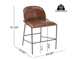 Galen Indoor Metal Upholstered Barstool, Antique Bronze Finish Frame with Brown Faux Leather, Set of N775P290453P