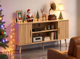 59.05 Inch Low Profile TV Stand - Light Brown Laminate Particle Board Media Console with Double 81964565