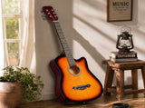 Sunset color 38-inch Acoustic Guitar with Picks, Strings, Capo, Case, Tuner, and Strap 82792683