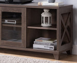 ZUN Home 60" TV Stand with Four Side Shelves and Transparent Center Storage Cabinet in Walnut Oak B107130870