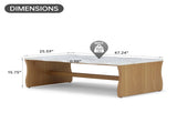 47.24" Whisper of Waves Modern Coffee Table, White Faux Marble Table Top w/ Solid Wood Veneered W2664P346444