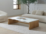 47.24" Whisper of Waves Modern Coffee Table, White Faux Marble Table Top w/ Solid Wood Veneered W2664P346444