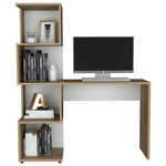 ZUN Light Oak and White Writing Desk with Geometric Bookcase B062111639