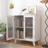 Modern Living Room Cabinet Storage Organizer with 2 Glass Doors and Adjustable Shelf White W409128109
