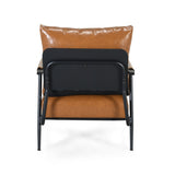 Mid-Century Modern Accent Chair with Brown Faux Leather Upholstery, Padded High Backrest, Metal N767P203868B