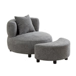 ZUN Modern Chair, Single Teddy Fabric Sofa Chair with Ottoman,SideTable, Foot Rest Comfy Chair for W2582P179755