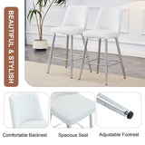 ZUN Modern White PU Bar Stool - Silver Metal Legs with Cross Reinforcement.White,Silver Metal Legs,Bar W1151P211983