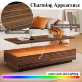 Modern Walnut Rectangular LED Lights Coffee Table with 2 drawers in 47.2" N735P250962D