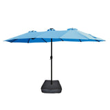 ZUN 15x9ft Large Double-Sided Rectangular Outdoor Twin Patio Market Umbrella with light and base- blue 19274772