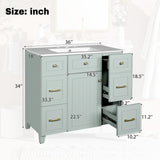 36" Green Bathroom Vanity with Ceramic Sink, Soft-Close Doors, 2 Double-Layer & 2 Standard Drawers, N729P257304F