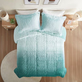 Full/Queen Ombre Shaggy Long Fur Comforter Mini Set B03595985