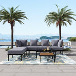 ZUN 8-Piece Patio Sectional Sofa Set with Tempered Glass Coffee Table and Wooden Coffee Table for 06042451