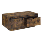 ZUN Rustic Oak Coffee Table with Sliding Barn Door B062P181423