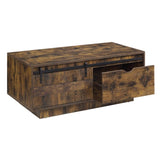 ZUN Rustic Oak Coffee Table with Sliding Barn Door B062P181423