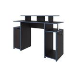 FM FURNITURE Lol Minimalist Gaming Desk with Elevated Monitor Shelf. Blue Accents B128P283295