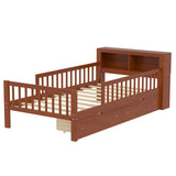 Twin Size Bed with Headboard Storage Rack, Two Under-Bed Drawers, Three-Side Guardrails for Safety N733P272374D