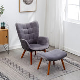 Leiria Contemporary Silky Velvet Tufted Accent Chair with Ottoman, Gray T2574P164273