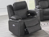 Power Motion Recliner Chair 1pc Chair Contemporary Charcoal Color Gel Leatherette Storage Arms w Cup B011P162630