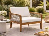 Outdoor Acacia Wood Club Chair with Handwoven Rope, Teak Finish N768P363953T