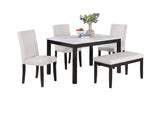 ZUN Classic Stylish 5pc Dining Set Kitchen Dinette Faux Marble Top Table Bench and 3x Chairs White Faux B011P184982