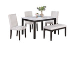 ZUN Classic Stylish 5pc Dining Set Kitchen Dinette Faux Marble Top Table Bench and 3x Chairs White Faux B011P184982