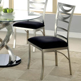 Set of 2 Black Microfiber and Metal Side Chairs in Silver B016P156811