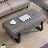 ZUN A rustic gray wood grain MDF coffee table with black metal legs - an elegant space in natural wood W1151132017