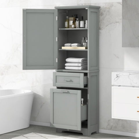 ZUN Tall Bathroom Storage Cabinet, Freestanding Storage Cabinet with Two Different Size Drawers and WF312730AAE