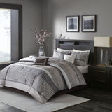 7 Piece Jacquard Comforter Set Grey/Taupe Queen B03596938