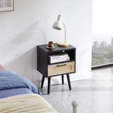 15.75" Rattan End table with drawer and solid wood legs, Modern nightstand, side table for living 92626567