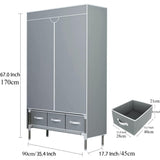 Portable Clothes Closet Rolling Door Wardrobe Hanging Rack Non-Woven Fabric Storage Organizer 89125486