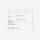 Full size loft metal bed with white for bedroom and dormitory, with built-in charging station and 12090426