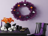 24in Pre-lit Halloween-Themed Christmas Wreath, Lighted Artificial Xmas Wreath with 50 Purple & 39456967