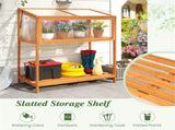 2-in-1 Fir Wood Elevated Greenhouse with Slatted Shelf, Adjustable Roof Cold Frame for Extending 09769934