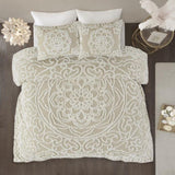 Tufted Cotton Chenille Medallion Comforter Set Taupe Full/Queen B03597175