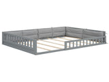 Wood Full Size Upholstered Platform Bed with Guardrail and Pillow, Gray WF323090AAE
