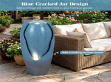 16"32" Outdoor Cracked Jar Water Fountain with LED Lights Resin Patio Water Feature 94736083