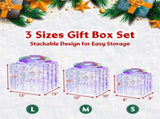 3 glowing Christmas gift boxes with bows 04567105