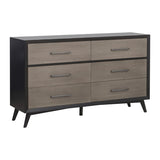 ZUN Classic 1pc Bedroom Storage Dresser of 6 Drawers Black Gray Finish Modern Wooden Furniture Tapered B011P178525