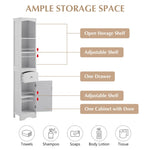 ZUN Tall Bathroom Cabinet, Freestanding Storage Cabinet with Drawer, MDF Board, Adjustable Shelf, White 18363202