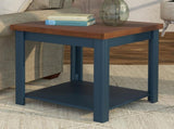 24 inch Side Table, No Assembly Required, Blue Denim and Whiskey Finish B108131554