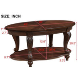 ZUN 42'' oval wood coffee table for Living Room, 2-Tier Solid Wood Cocktail Table with Open Storage W1202P164013