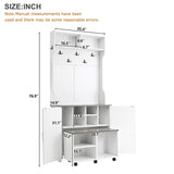 ON-TREND Farmhouse 4-in-1 Hall Tree with Barn Doors, Movable Bench with 7 Hanging Hooks and Shoe N721P205788K